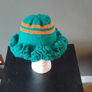 Crochet Green and Orange Ruffled Hat
